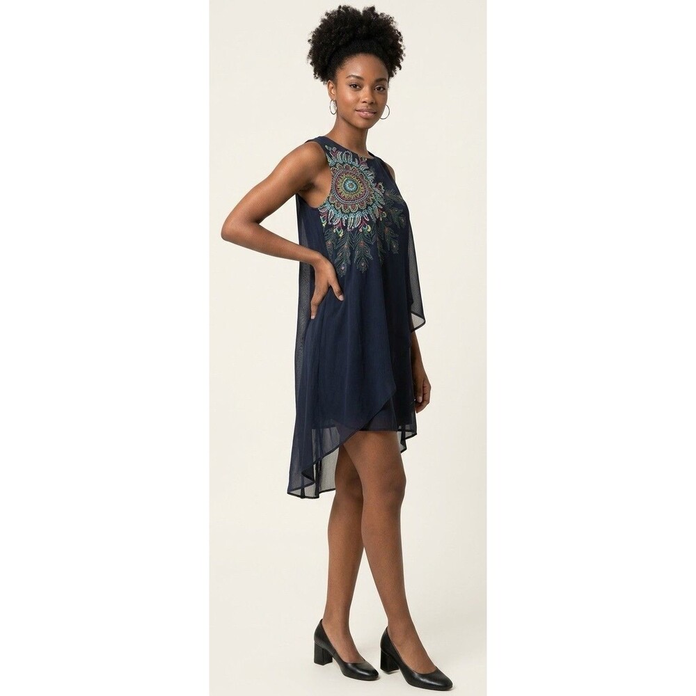DESIGUAL Womens Sundress  Nadia 44 Medium  Navy Blue Geometric Sheath